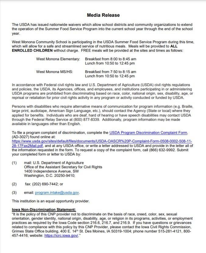 USDA Media Release